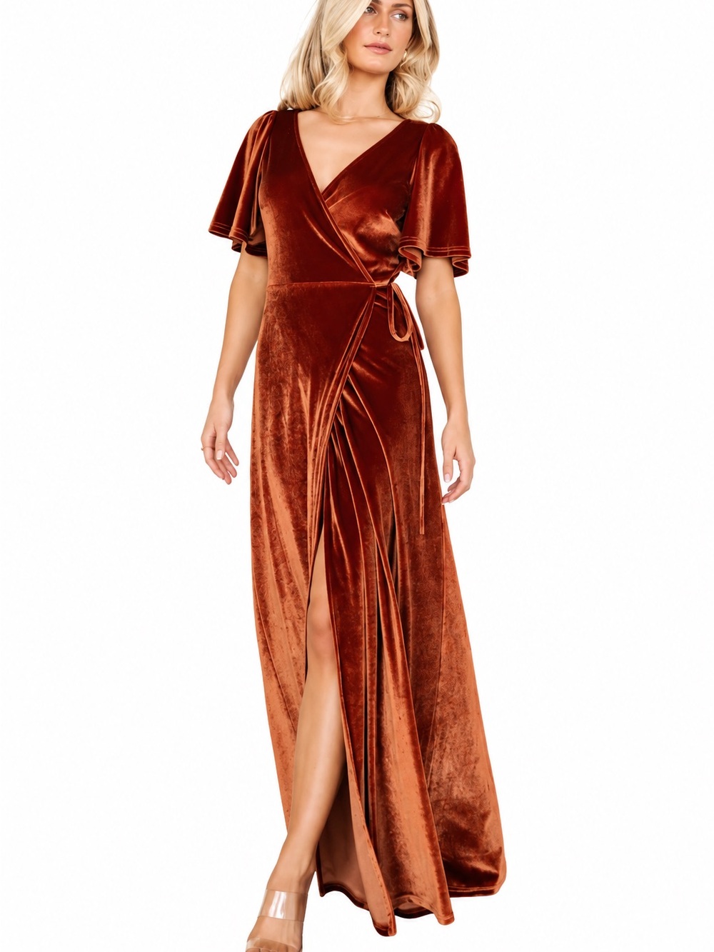 Velvet Wrap Maxi Dress in Spice